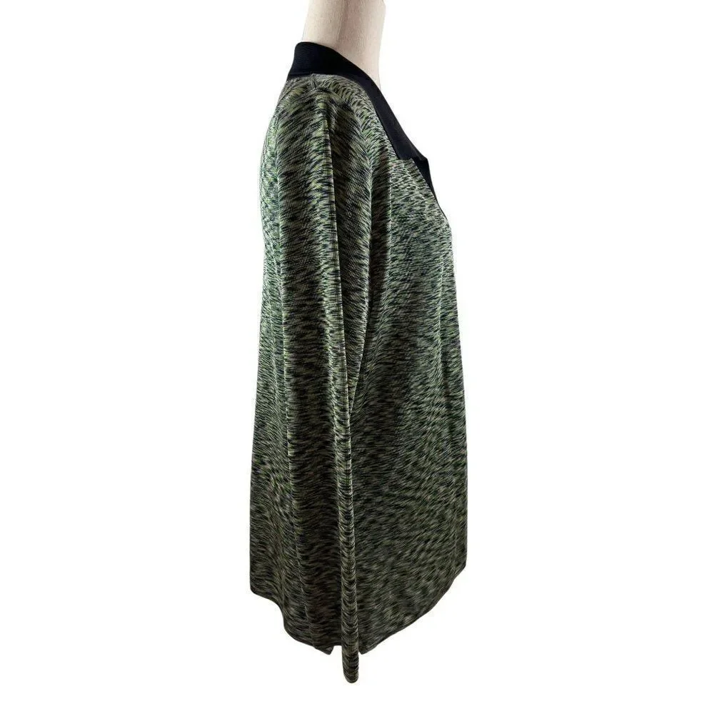 Exclusively Misook Collared Open Knit Cardigan Medium Spacedye Green Career